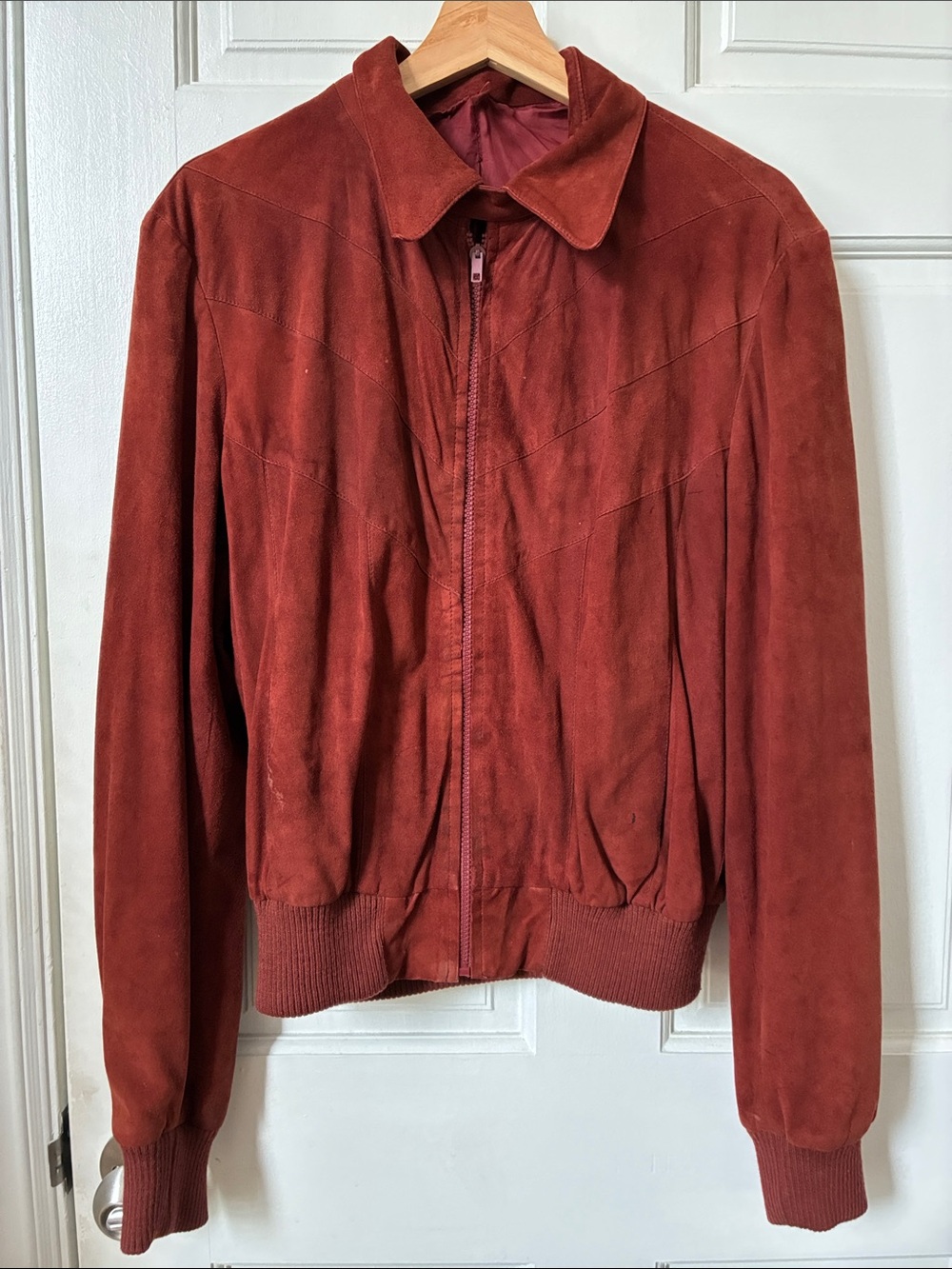 Zanella Suede Bomber Jacket Rust Red